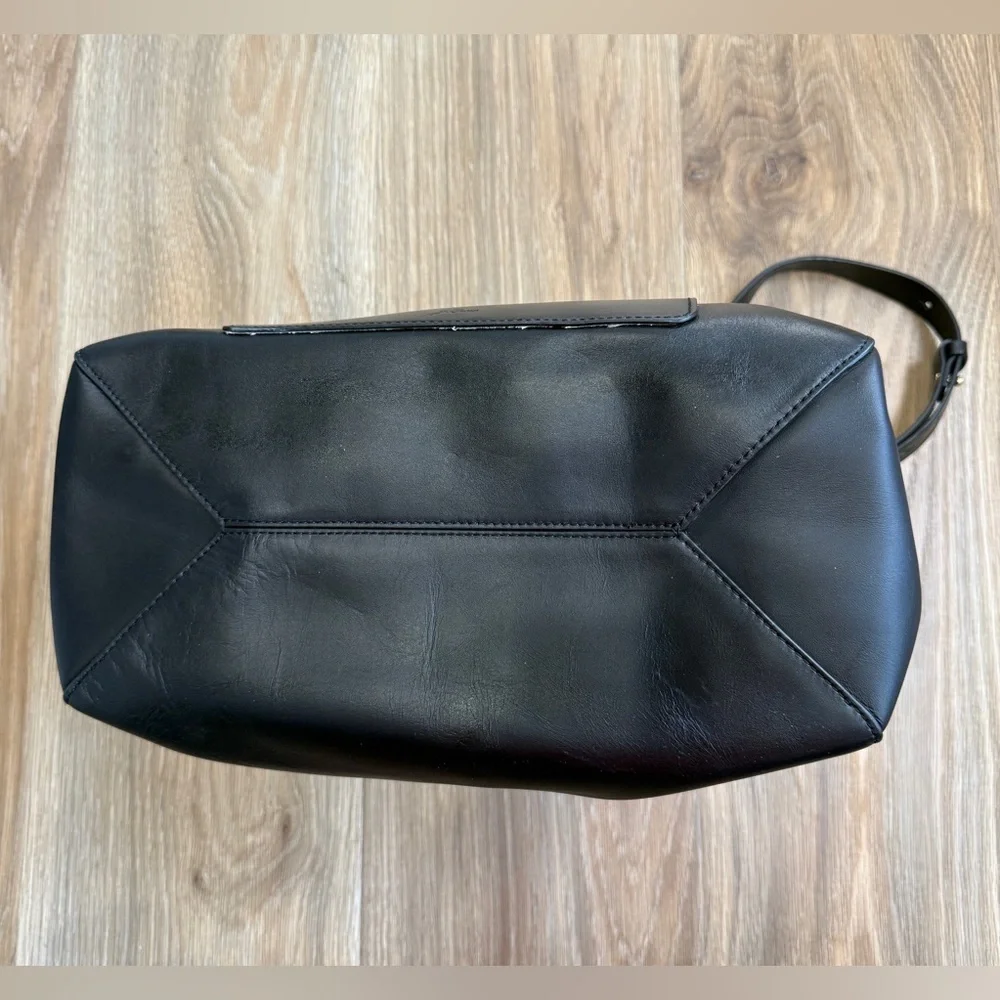 J.Crew Black Leather Satchel MES Monogram EUC
